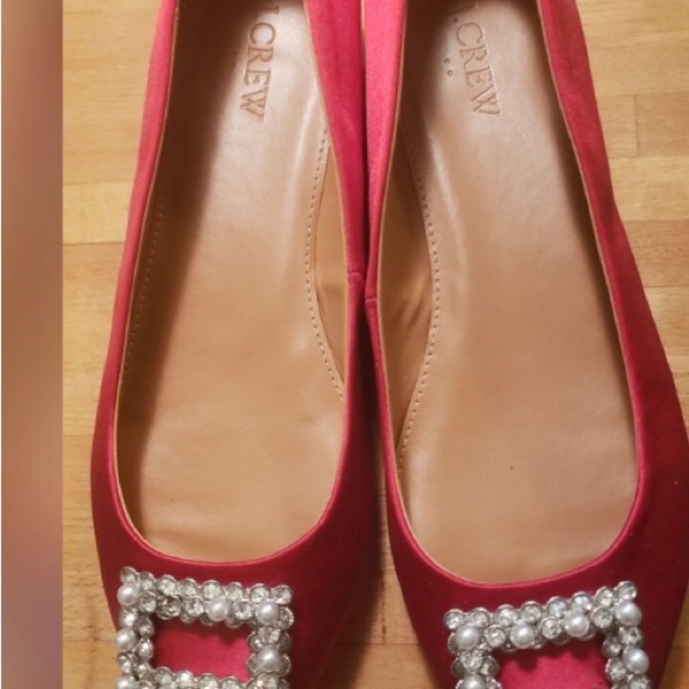 J Crew Pointy Toe Crystal Flats in red size 10 like new